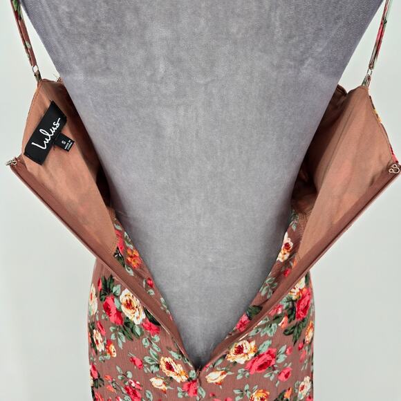 Lulus Dress Womens Small Terracotta Floral Maxi Back Zip Lined Beach Resort New - Picture 14 of 15